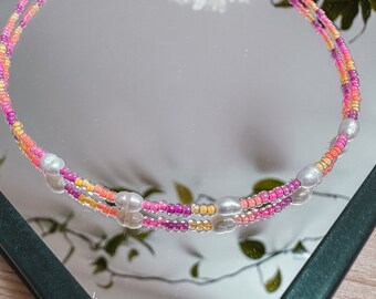 Collier de perles colorées SUNSET en perles de verre Miyuki Rocailles avec perles d'eau douce