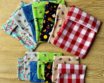 Eco-Friendly Handmade food safe reusable and washable sandwich and snack bags/Zero waste sandwich bags/Zero waste food bags