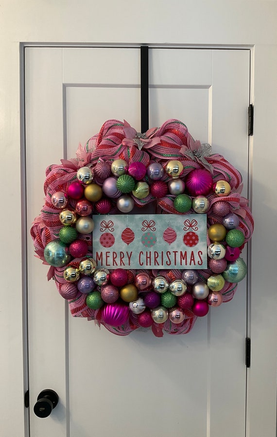 Christmas Wreath Ornament Wreath Pink Glitter Poinsettias Etsy