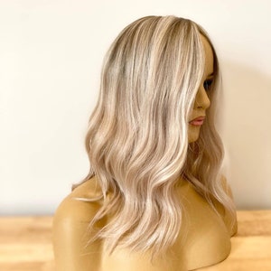 DATE NIGHT, Topper. 100% Remy human hair. 8x8 silk top. 16&quot;. Bright dimensional blonde. European Remy Human Hair. Pre-order yours