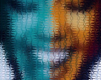 May include: Abstract digital art with a blue and orange color scheme. The image is made up of many small, swirling shapes that create a sense of movement and energy.
