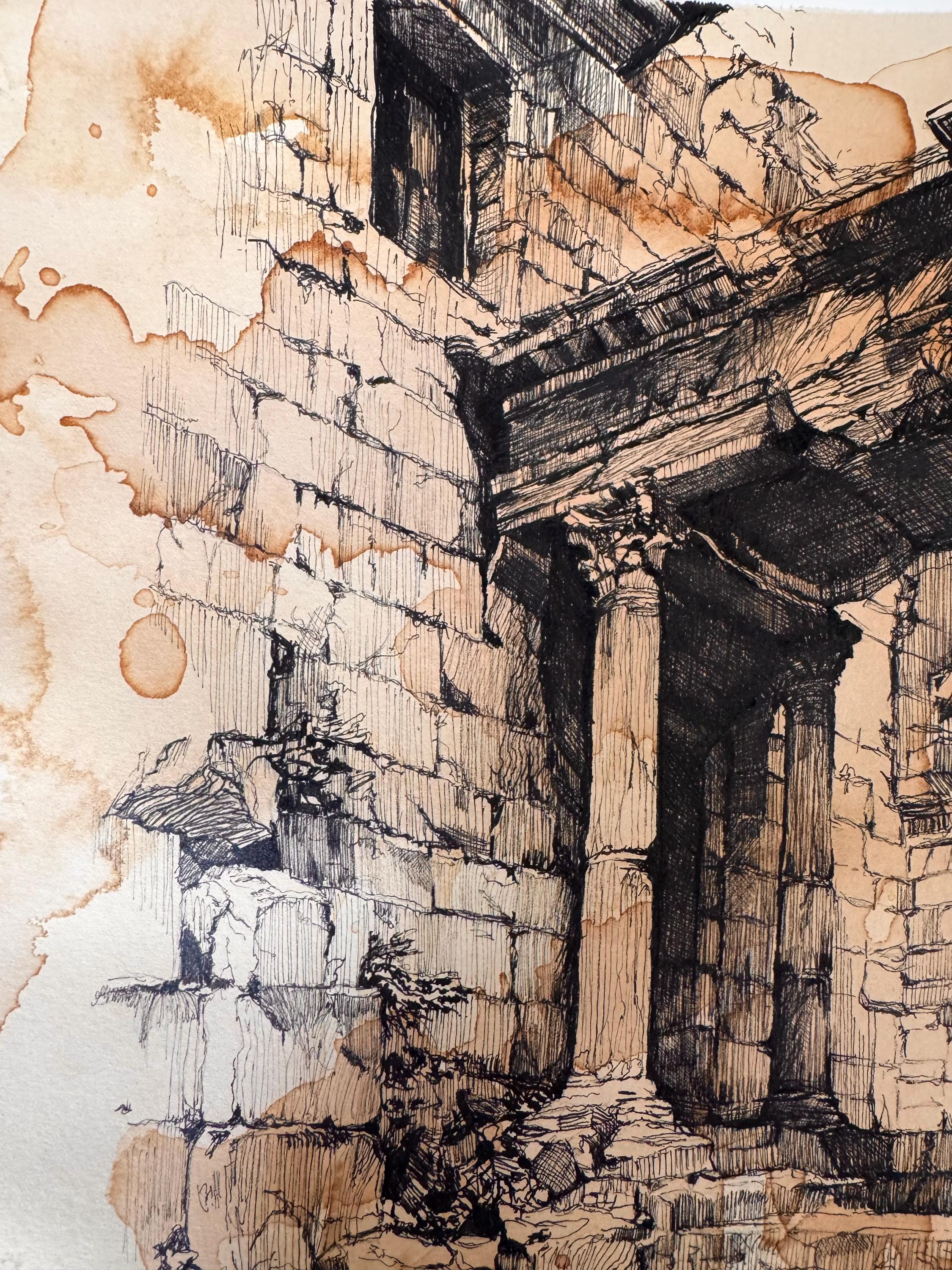 Pen and Ink Architecture Drawing on Vintage Coffee-dyed Paper - Etsy