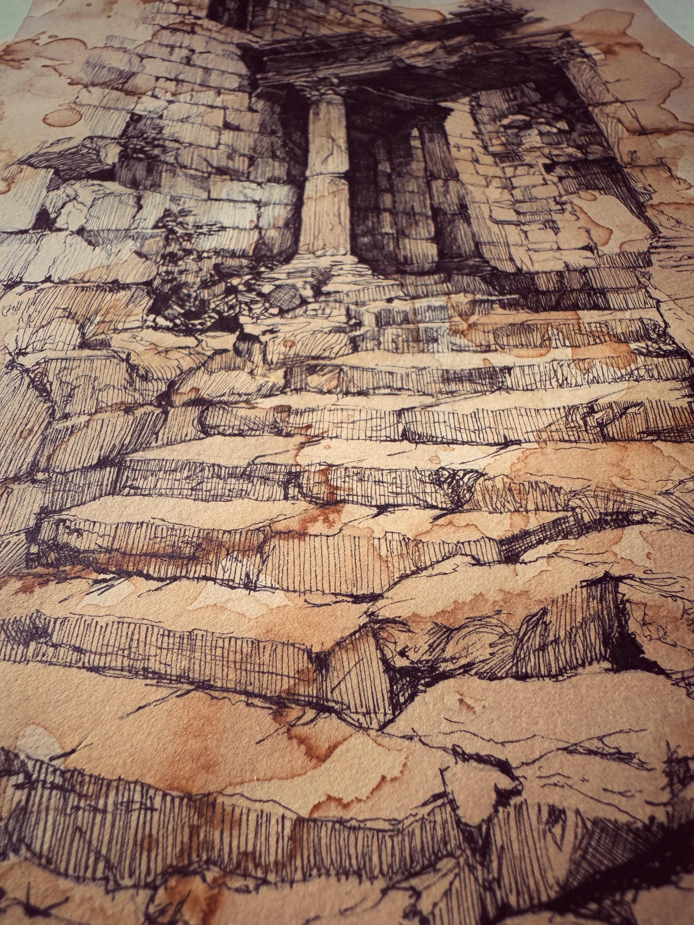 Pen and Ink Architecture Drawing on Vintage Coffee-dyed Paper - Etsy