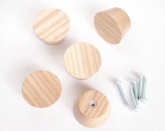 Wooden cabinet knob for dresser, drawer, wardrobe, kitchen cabinet (mod 20.2, set of 5 pcs, Ash)