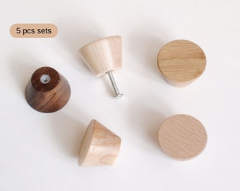 1-1/8" Wooden cabinet knob for dresser, drawer, wardrobe, kitchen cabinet (mod 20.1, set of 5 pcs, Oak, Walnut, Ash, Maple, Beech)