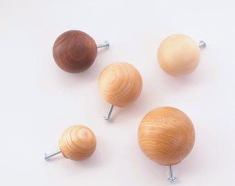 The pair of Wooden Ball Cabinet Knobs, Drawer Dresser Oak Walnut Wood Knob, Cabinet Hardware (mod. 27, ord)