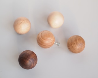 Pair of Wooden ball cabinet knobs, drawer knobs, dresser knobs, wooden knobs,  (Mod 27, set of 2 pcs)