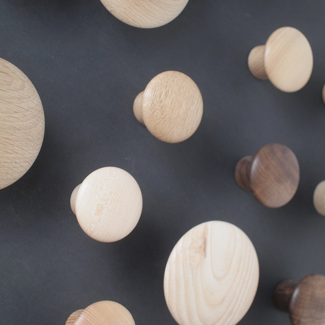 Wooden Wall Round Coat Hooks, Wall Clothing Rack, Dot Coat Hook, Hat ...