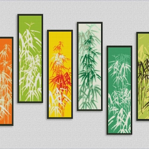 Japanese art cross stitch pattern Bamboo ink wash embroidery