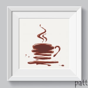 Könnte beinhalten: Eine braune Kaffeetasse mit aufsteigendem Dampf, im Aquarell-Stil gemalt. Die Tasse befindet sich auf einem weißen Hintergrund.