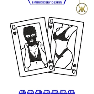 Borduurbestand Bad Women-pokerkaarten | Damesborduurwerk | Geborduurde speelkaarten | Borduurwerk | PES