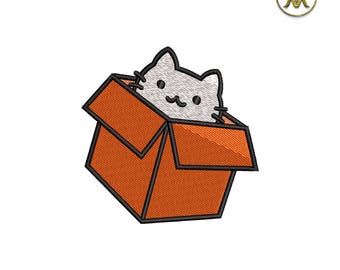 Cat in Box Embroidery Design | Cute Animal Embroidery (PES DST VP3 HUS)