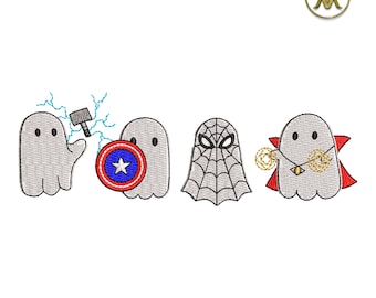 Disegno da ricamo di un fantasma supereroe: file spettrale di Halloween (download digitale)