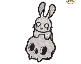Rabbit and Skull Embroidery Design: Spooky Halloween (Digital Download)