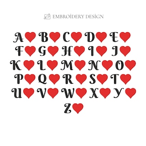 Archivo de bordado de manga con alfabeto de amor en forma de corazón en miniatura / Descarga digital / PES / Tamaño pequeño / Bordado lindo / Iniciales de San Valentín modernas personalizadas