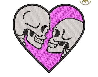 Disegno da ricamo con bacio di scheletro: cuore di Halloween (download digitale)