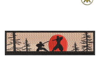 Diseño de bordado de duelo samurái, parche de guerrero japonés, ilustración de katana (descarga digital)
