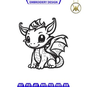 単色ベビードラゴン刺繍デザイン | かわいい刺繍 | Pes | ファイル
