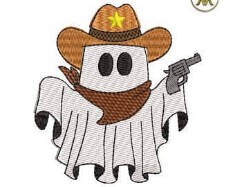Disegno da ricamo Ghost Cowboy: file da ricamo spettrale di Halloween (download digitale)