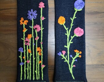 Set of 2 Bookmarks, Hand-Embroidered Bookmarks, Fabric Bookmarks, Denim Bookmarks, Regular Bookmarks, Corner Bookmarks, FREE SHIPPING