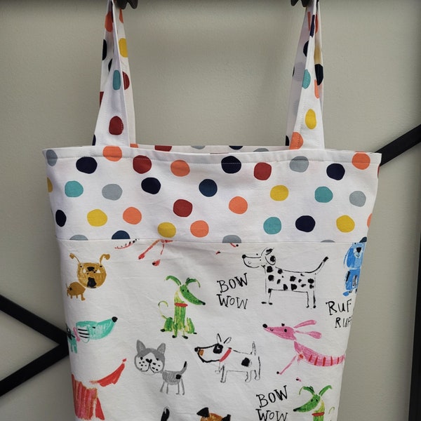 Dog Themed Beach Bag, Large Dog Tote, Girl's Tote Bag, Boy's Tote Bag, Teen or Tween Tote, Sleepover Bag, Cotton Canvas Tote, FREE SHIPPING