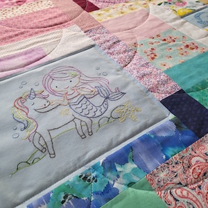 Embroidered Mermaid Quilt: Handmade Girl&#39;s Throw Blanket (42&quot;x58&quot;)