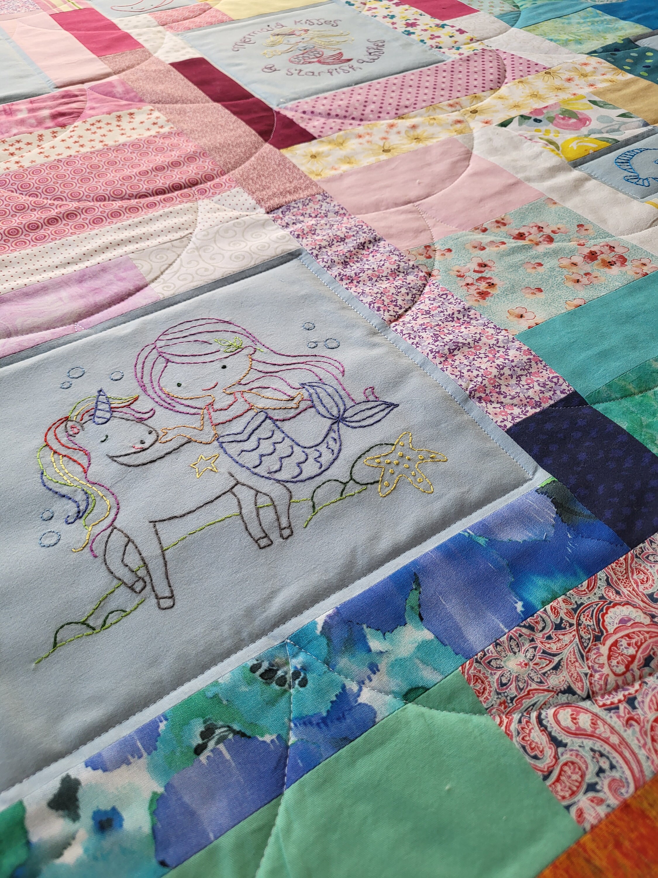 Cotton Quilt Fabric One Yard (36x45) Sea Ocean Mermaids Mermaid Seashells