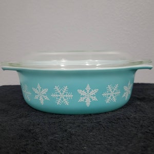 Pyrex Snowflake 043 Turquesa Cacerola ovalada de 1,5 cuartos imagen 3