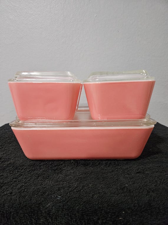 保存容器・ケース (138) Old Pyrex Refrigerator Dish 3Set Pyrex Pink Refrigerator Dish Set - Etsy