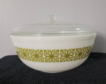 Pyrex 404 Verde Autumn Floral Square Flowers 4Qt Mixing Bowl