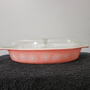 Pyrex Pink Daisy 063 Divided Casserole Dish