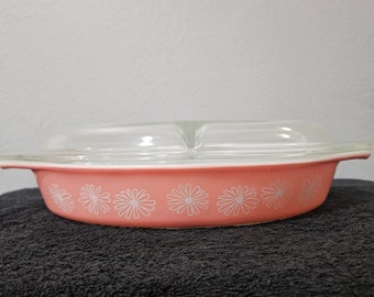 Pyrex Pink Daisy 063 Divided Casserole Dish