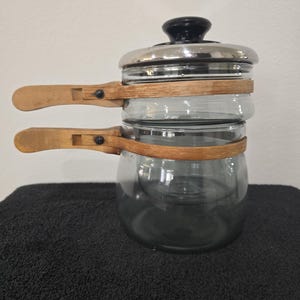 Pyrex Flameware 6763 2 Quart Large Double Boiler Wooden Handles
