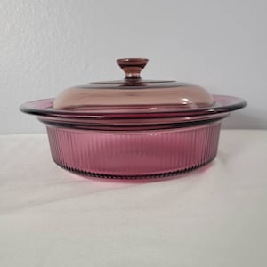 3 Piece Visions Ribbed Cranberry Tint Cookware by Corning No Lids 1 Pint  450 Ml Made in USA 