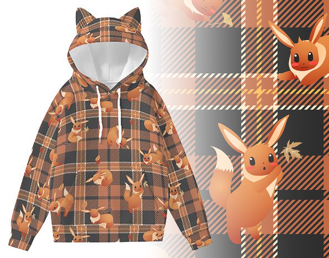 Plaid Eevee Hoodie With Ears Etsy