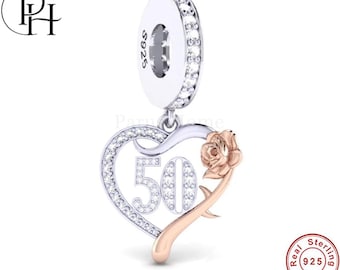 50th Birthday Charm Pandora Fitting Bracelet Dangle, Genuine 925