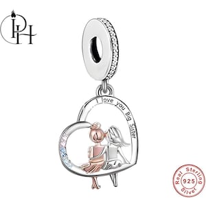 Pandora Fitting Big Sister Charm, Kocham Cię, prezent urodzinowy, oryginalne serce ze srebra próby 925