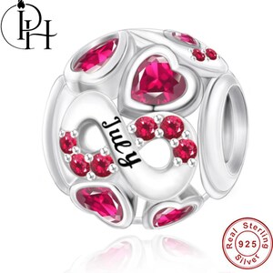 July Birthstone Charm Pandora Fitting Birthday Gift, Birth Month Genuine 925 Silver Red Ruby Stone