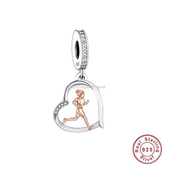 Accessoires Pandora Running Sport Gym Charm Exercise Dangle Argent sterling 925 et or rose véritable