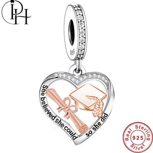 Pandora Fitting Graduation Charm University Ceremony Cap Dangle Genuine 925 Sterling Silver & Rose Gold
