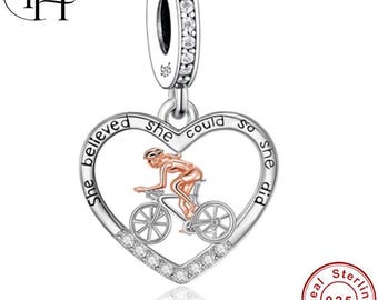 Pandora Fitting Bicyclist Charm 925 Sterling Silver Cycling Birthday Gift - Sport Dangle for Bracelet
