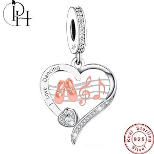 Pandora Fitting Music Dancer Charm 925 Silver Note Pendant Ballet Genuine Bracelet Heart Dangle