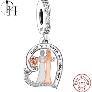 Bridesmaid Charm Pandora Fitting 925 Silver & Rose Gold Wedding Bracelet Gift Genuine Dangle