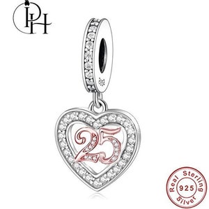 25th Years Charm Pandora Fitting Birthday Anniversary Gift 925 Sterling Silver For Sister, Daughter, Friend