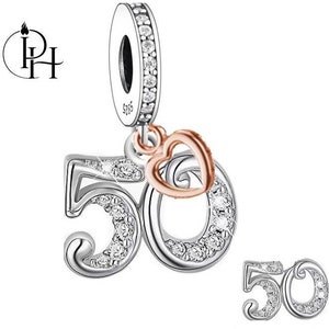 50th Happy Birthday Charm Pandora Passend 925 Silber & Rosegold Herz Mama Geschenk