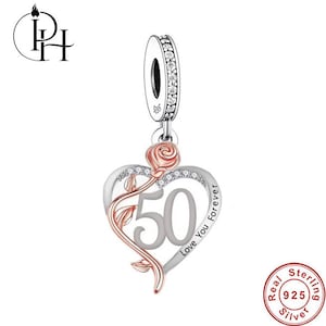 50th Birthday Charm Pandora Fitting Heart I Love You Forever 925 Sterling Silver Mum Gift