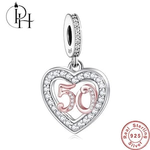 50. Geburtstag Charm Pandora Passend 925 Echtsilber & Rose Gold Herz Geschenk für Mama Tante