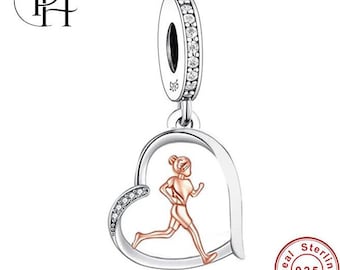 Pandora Fitting Running Sport Gym Charm Exercise Dangle Genuine 925 Sterling Silver & Rose Gold