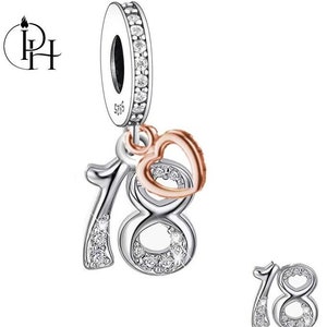 Pandora Fitting 18th Birthday Charm Genuine 925 Silver & Rose Gold Heart Daughter Niece Granddaughter