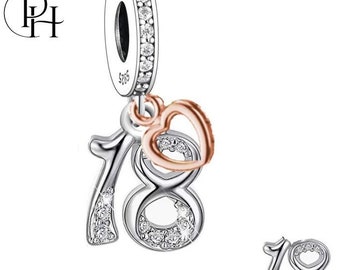 Pandora Fitting 18th Birthday Charm Genuine 925 Silver & Rose Gold Heart Daughter Niece Granddaughter